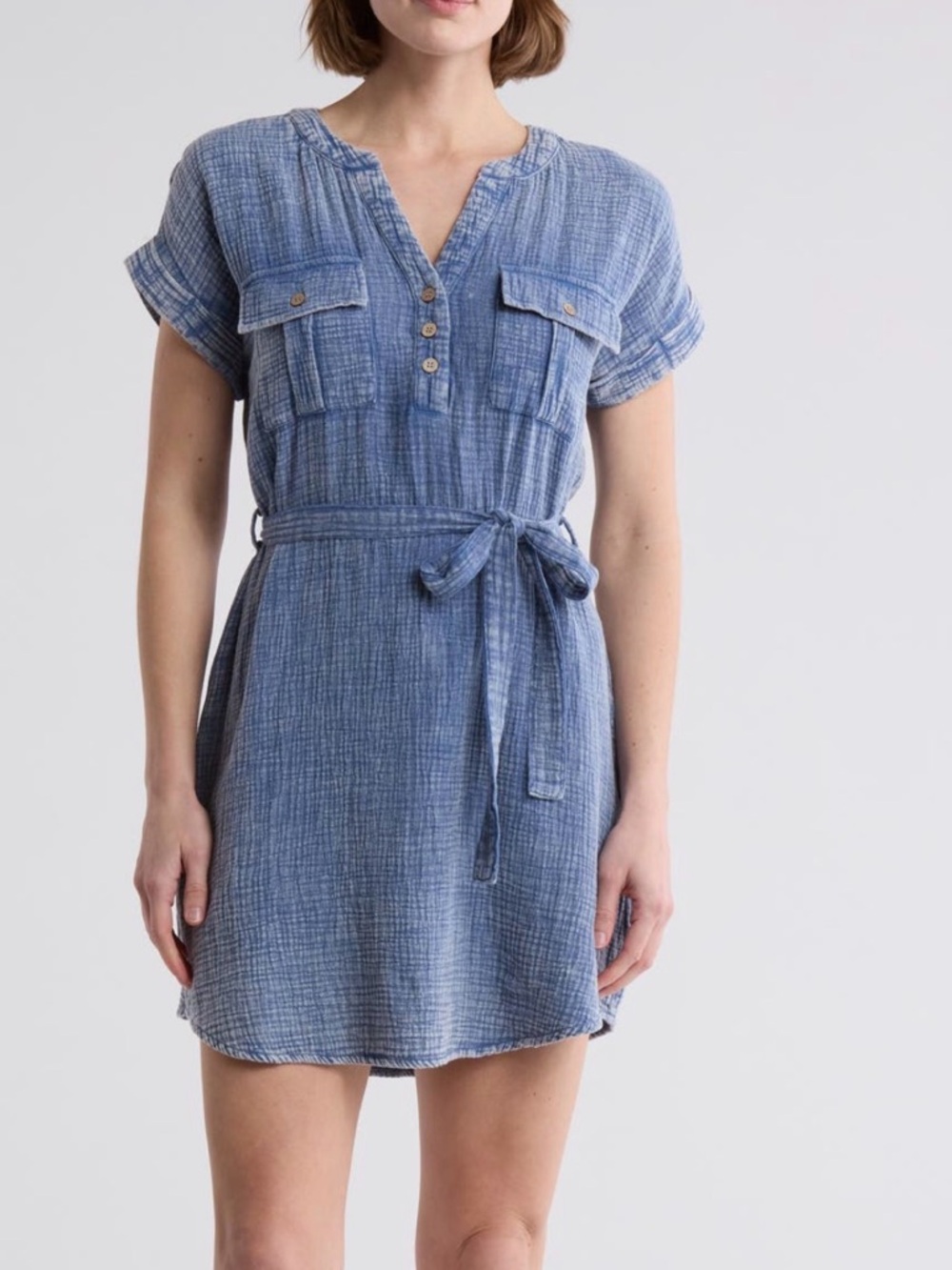 Blu Pepper Blue Short-Sleeve Belted Mini Dress